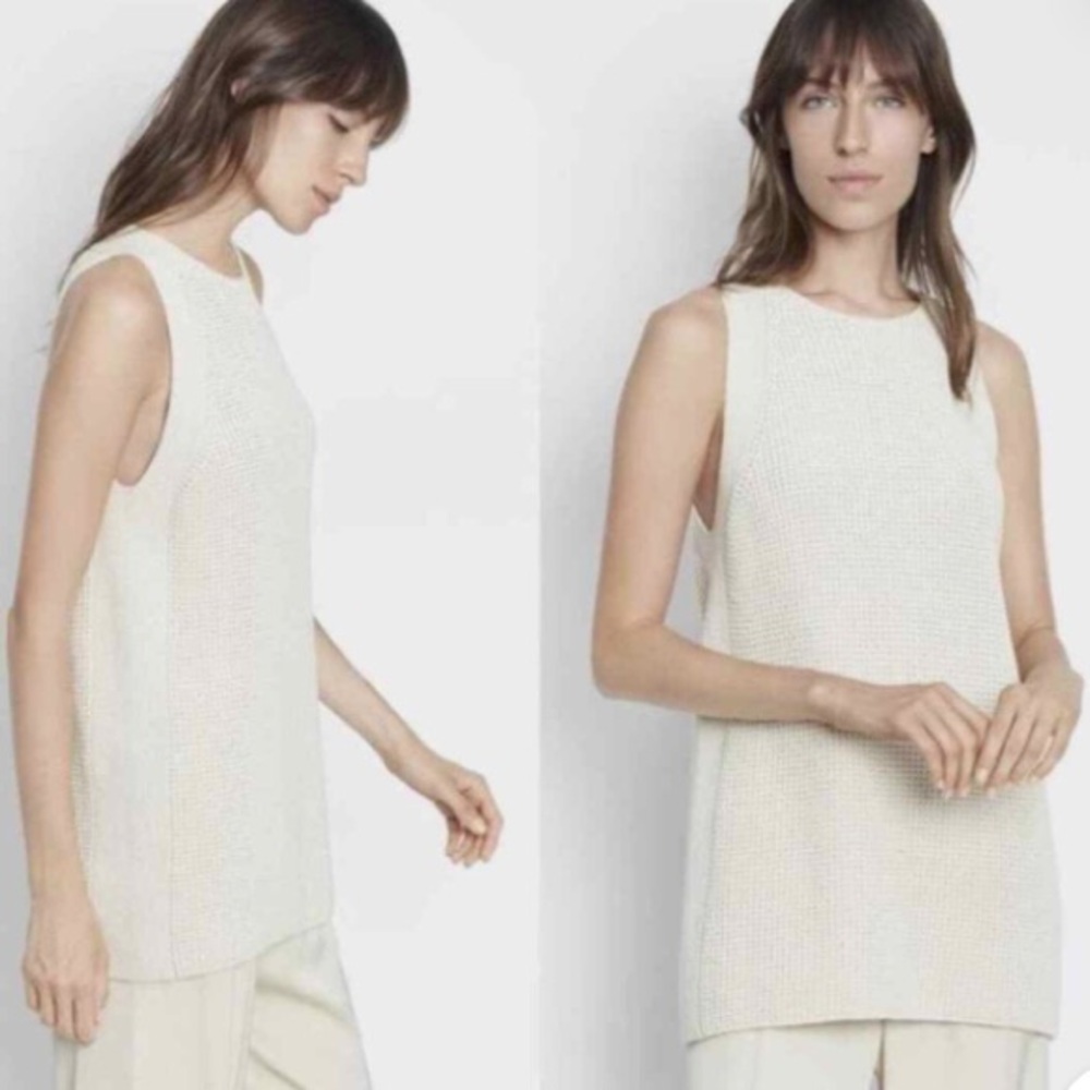 Vince Waffle Stitch Sleeveless Sweater in Cream